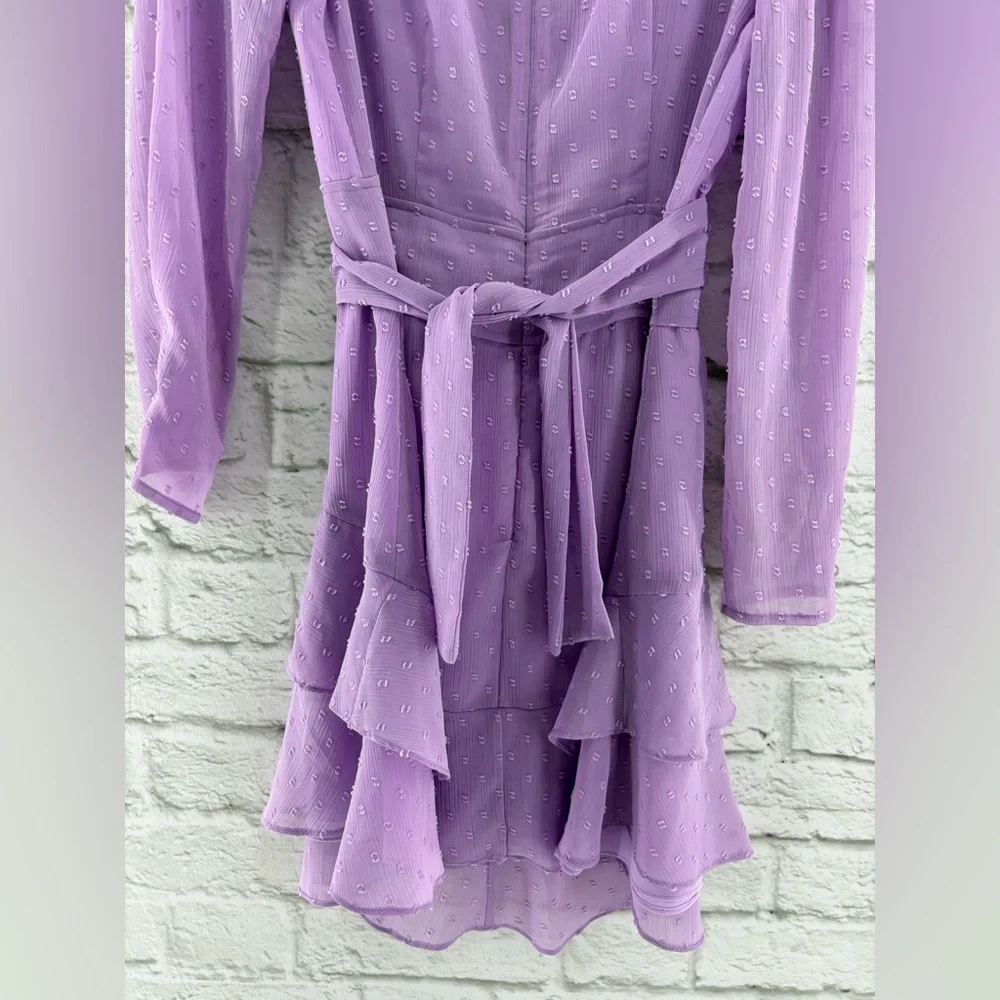 For Love And Lemons Tarta Long Sleeve Mini‎ Dress Swiss Dots Purple Medium